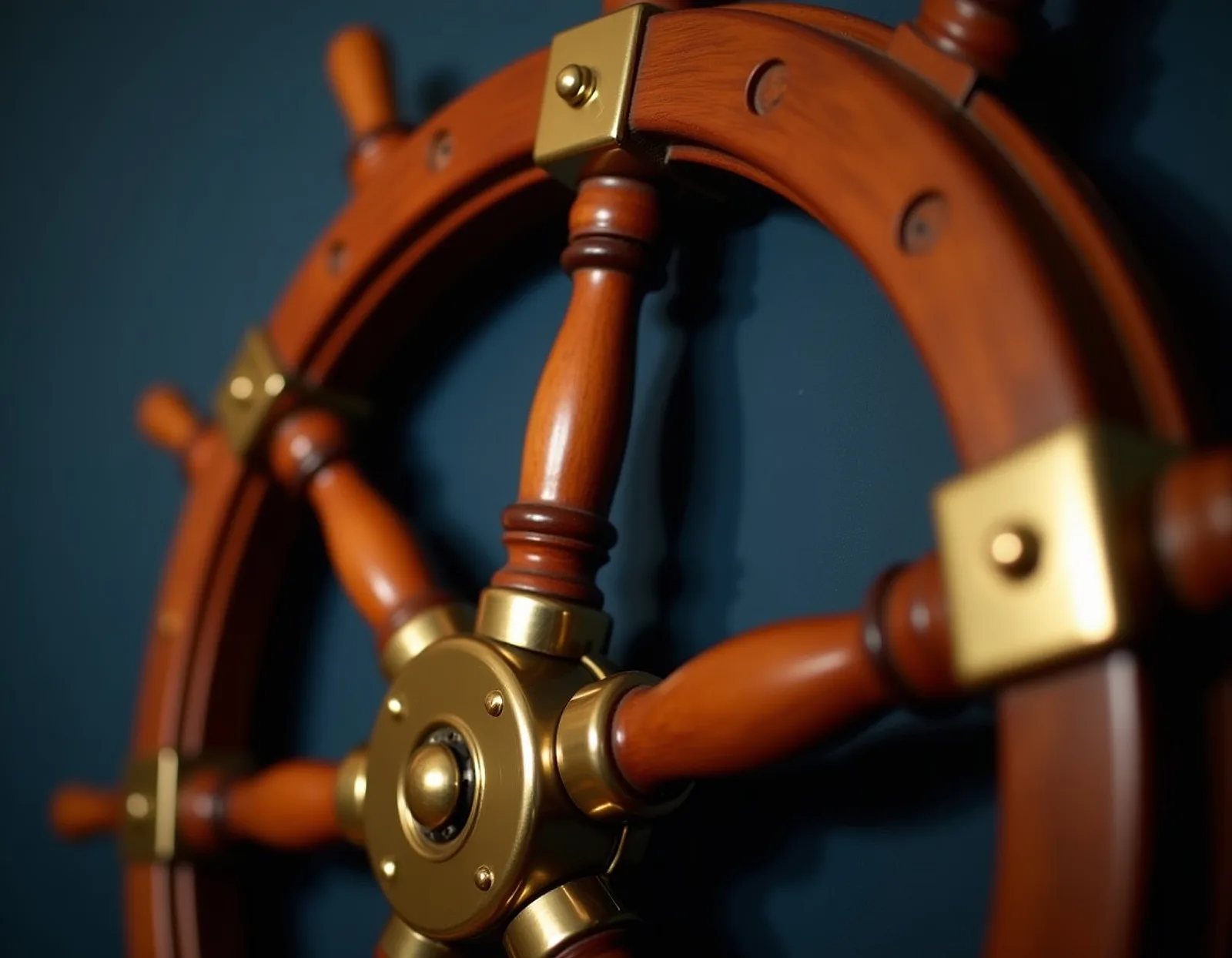 Wood and brass ship wheel